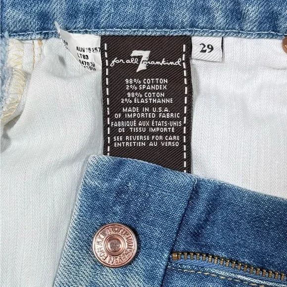 7 For All Mankind Light Blue Distressed Denim Pencil Skirt - Picture 7 of 9